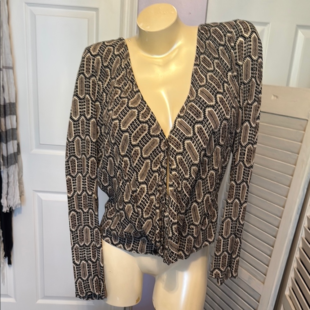 Black and White Tie Front Blouse